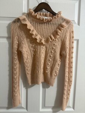 Zara Peach Ruffle Yoke Knit Sweater
